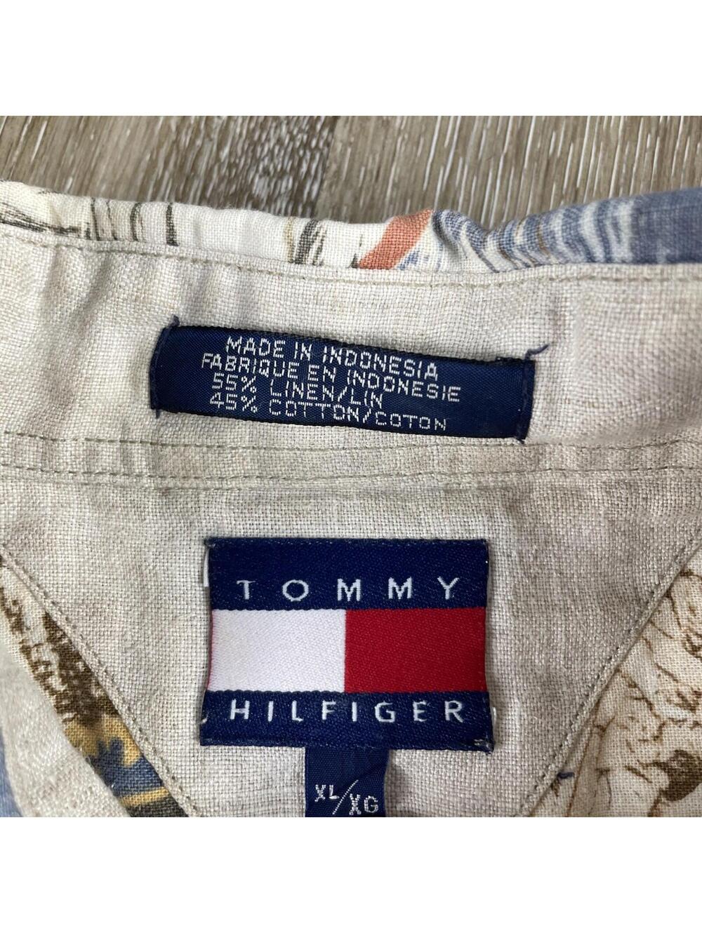 VTG. Tommy Hilfiger Linen Blend AOP Button Up Shirt Men's XL Summer Cruise Wear - Picture 7 of 9